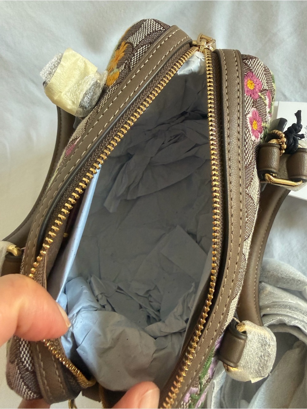 Coach Mini Rowan Crossbody Bag In Signature Jacquard With Floral Embroidery - Picture 7 of 7